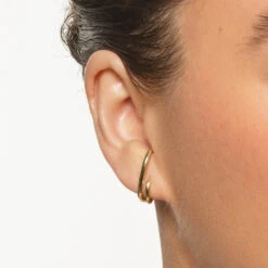 Double Lobe Cuff Huggie Earring In 10k Gold -Fashion Accessories Store lobe cuff huggie earring in 10k gold medley jewellery earrings 39933091971302
