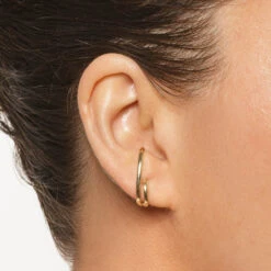 Double Lobe Cuff Huggie Earring In 10k Gold -Fashion Accessories Store lobe cuff huggie earring in 10k gold medley jewellery earrings 39933092004070