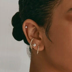 Double Lobe Cuff Huggie Earring In 10k Gold -Fashion Accessories Store lobe cuff huggie earring in 10k gold medley jewellery earrings 39937062109414