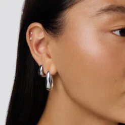 Elongated Dome Hoops In Silver -Fashion Accessories Store maxi dome hoops in silver medley jewellery earrings 39441670668518