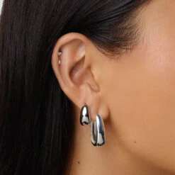 Elongated Dome Hoops In Silver -Fashion Accessories Store maxi dome hoops in silver medley jewellery earrings 39441670734054