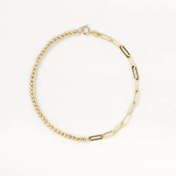 Micro Beaded Half Paperclip Chain Bracelet In 10k Gold