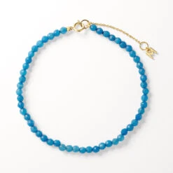 Micro Blue Agate Bead Bracelet In Gold