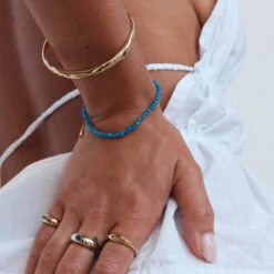 Micro Blue Agate Bead Bracelet In Gold -Fashion Accessories Store micro blue agate bead bracelet in gold medley jewellery bangle bracelet 42688276758758