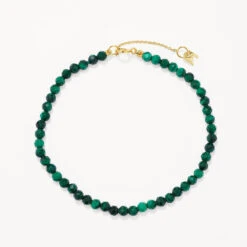 Micro Malachite Bead Bracelet In Gold