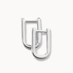 Midi Charm Paperclip Huggie Earrings In Silver