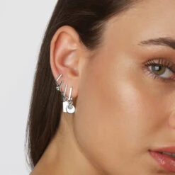 Midi Charm Paperclip Huggie Earrings In Silver -Fashion Accessories Store midi charm paperclip huggie earrings in silver medley jewellery earrings 39079999176934