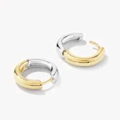Midi Mixed Metal Reversible Hoop Earring In Gold -Fashion Accessories Store midi mixed metal reversible hoop earring in gold medley jewellery earrings 39932650717414
