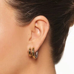 Midi Mixed Metal Reversible Hoop Earring In Gold -Fashion Accessories Store midi mixed metal reversible hoop earring in gold medley jewellery earrings 39933038559462