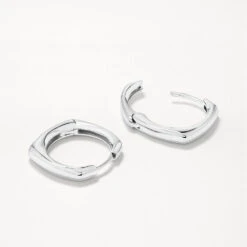 Midi Square Edge Hoops In Silver -Fashion Accessories Store midi square edge hoops in silver medley jewellery earrings 40459854348518