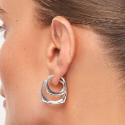 Midi Square Edge Hoops In Silver -Fashion Accessories Store midi square edge hoops in silver medley jewellery earrings 40466125619430