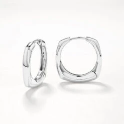 Midi Square Edge Hoops In Silver