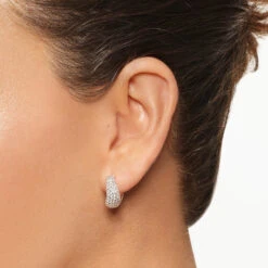 Midi White Topaz Pave Wave Dome Huggies In Silver -Fashion Accessories Store midi white topaz pave wave dome huggies in silver medley jewellery earrings 39933070147814