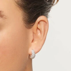 Midi White Topaz Pave Wave Dome Huggies In Silver -Fashion Accessories Store midi white topaz pave wave dome huggies in silver medley jewellery earrings 39933070180582