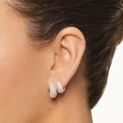 Midi White Topaz Pave Wave Dome Huggies In Silver -Fashion Accessories Store midi white topaz pave wave dome huggies in silver medley jewellery earrings 39933070213350