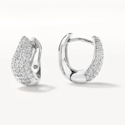 Midi White Topaz Pave Wave Dome Huggies In Silver