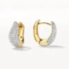 Midi White Topaz Pave Wave Huggies Dome In Gold