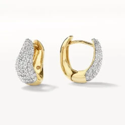 Midi White Topaz Pave Wave Huggies Dome In Gold