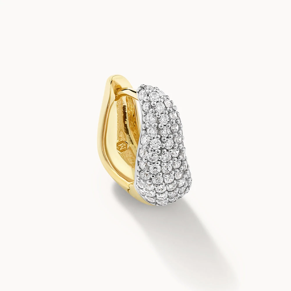 Midi White Topaz Pave Wave Huggies Dome In Gold 4 Midi White Topaz Pave Wave Huggies Dome In Gold - Image 4