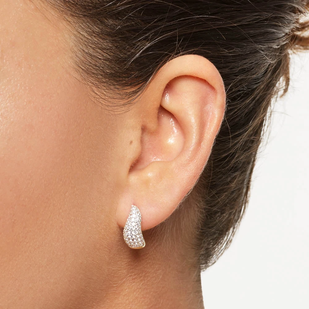 Midi White Topaz Pave Wave Huggies Dome In Gold 2 Midi White Topaz Pave Wave Huggies Dome In Gold - Image 2