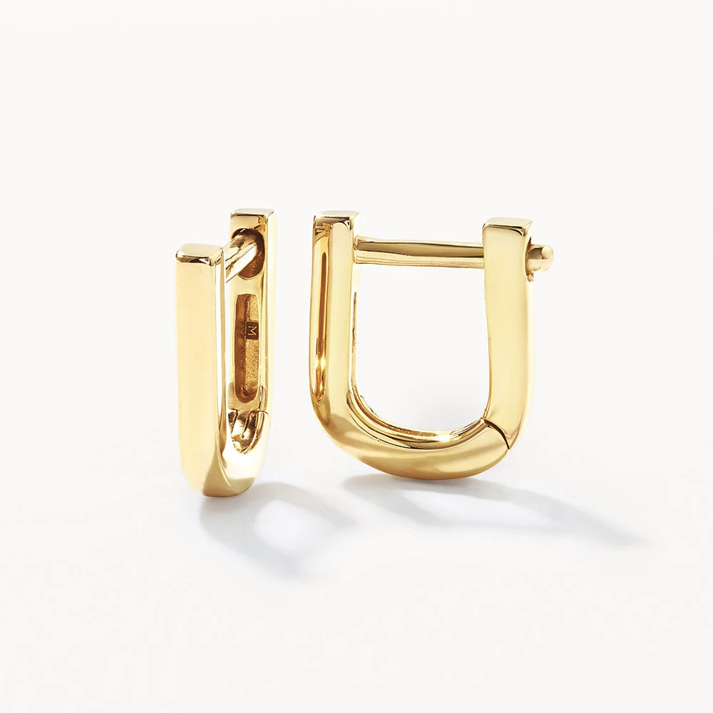 Mini Charm Paperclip Huggie Earrings In 10k Gold 10 Mini Charm Paperclip Huggie Earrings In 10k Gold - Image 10