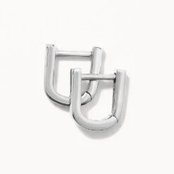 Mini Charm Paperclip Huggie Earrings In Silver