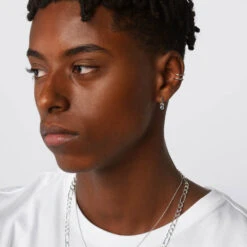 Mini Charm Paperclip Huggie Earrings In Silver -Fashion Accessories Store mini charm paperclip huggie earrings in silver medley jewellery earrings 39142415335654