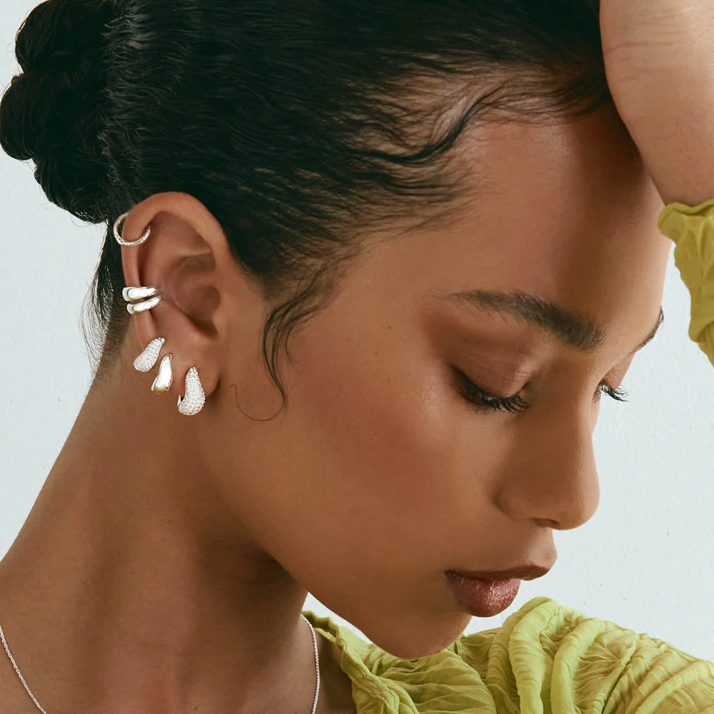 Mini Wave Dome Huggies In Silver 2 Mini Wave Dome Huggies In Silver - Image 2