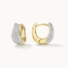 Mini White Topaz Pave Wave Dome Huggies In Gold