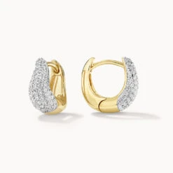 Mini White Topaz Pave Wave Dome Huggies In Gold