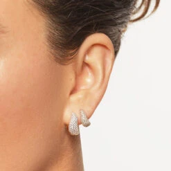 Mini White Topaz Pave Wave Dome Huggies In Gold -Fashion Accessories Store mini white topaz pave wave dome huggies in gold medley jewellery earrings 39933072244966