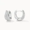 Mini White Topaz Pave Wave Dome Huggies In Silver