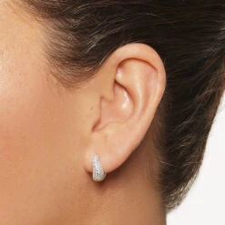 Mini White Topaz Pave Wave Dome Huggies In Silver -Fashion Accessories Store mini white topaz pave wave dome huggies in silver medley jewellery earrings 39933070508262