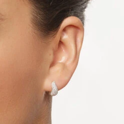 Mini White Topaz Pave Wave Dome Huggies In Silver -Fashion Accessories Store mini white topaz pave wave dome huggies in silver medley jewellery earrings 39933070541030