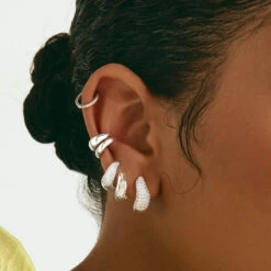 Mini White Topaz Pave Wave Dome Huggies In Silver -Fashion Accessories Store mini white topaz pave wave dome huggies in silver medley jewellery earrings 39936689275110