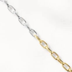 Mixed Metal Fob Paperclip Bracelet In Gold -Fashion Accessories Store mixed metal t bar paperclip chain bracelet in gold medley jewellery bangle bracelet 42517123891430