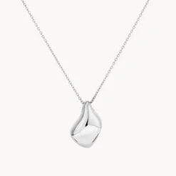 Organic Drop Pendant Necklace In Silver