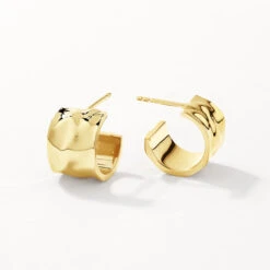 Organic Hammered Hoop Earrings In Gold