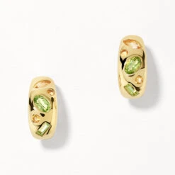 Peridot Multi Gemstone Curve Huggies In Gold