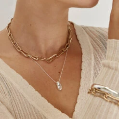 Pinched Paperclip Chain Necklace In Gold -Fashion Accessories Store pinched paperclip chain necklace in gold medley jewellery necklace 41246569201894