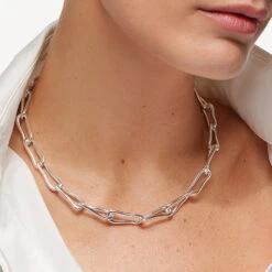 Pinched Paperclip Chain Necklace In Silver -Fashion Accessories Store pinched paperclip chain necklace in silver medley jewellery necklace 40465247600870