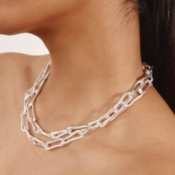 Pinched Paperclip Chain Necklace In Silver -Fashion Accessories Store pinched paperclip chain necklace in silver medley jewellery necklace 41881883640038