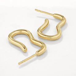 Pinched Paperclip Hoop Stud Earrings In Gold -Fashion Accessories Store pinched paperclip hoop stud earrings in gold medley jewellery earrings 40461444055270