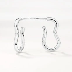 Pinched Paperclip Hoop Stud Earrings In Silver