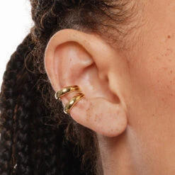 Plain Bar Hinge Ear Cuff Set In Gold