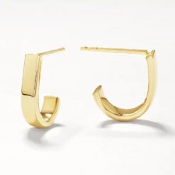 Plain Half Huggie Stud Earrings In 10k Gold