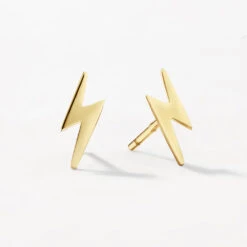 Plain Lightning Stud Earrings In 10k Gold