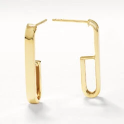 Plain U Shape Paperclip Hoop Stud Earrings In 10k Gold