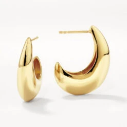 Puff Dome Hoop Stud Earrings In Gold