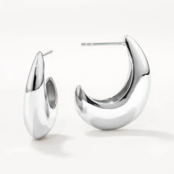 Puff Dome Hoop Stud Earrings In Silver